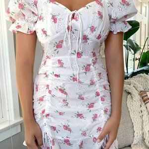 Drawstring Floral Schiffy Milkmaid Dress